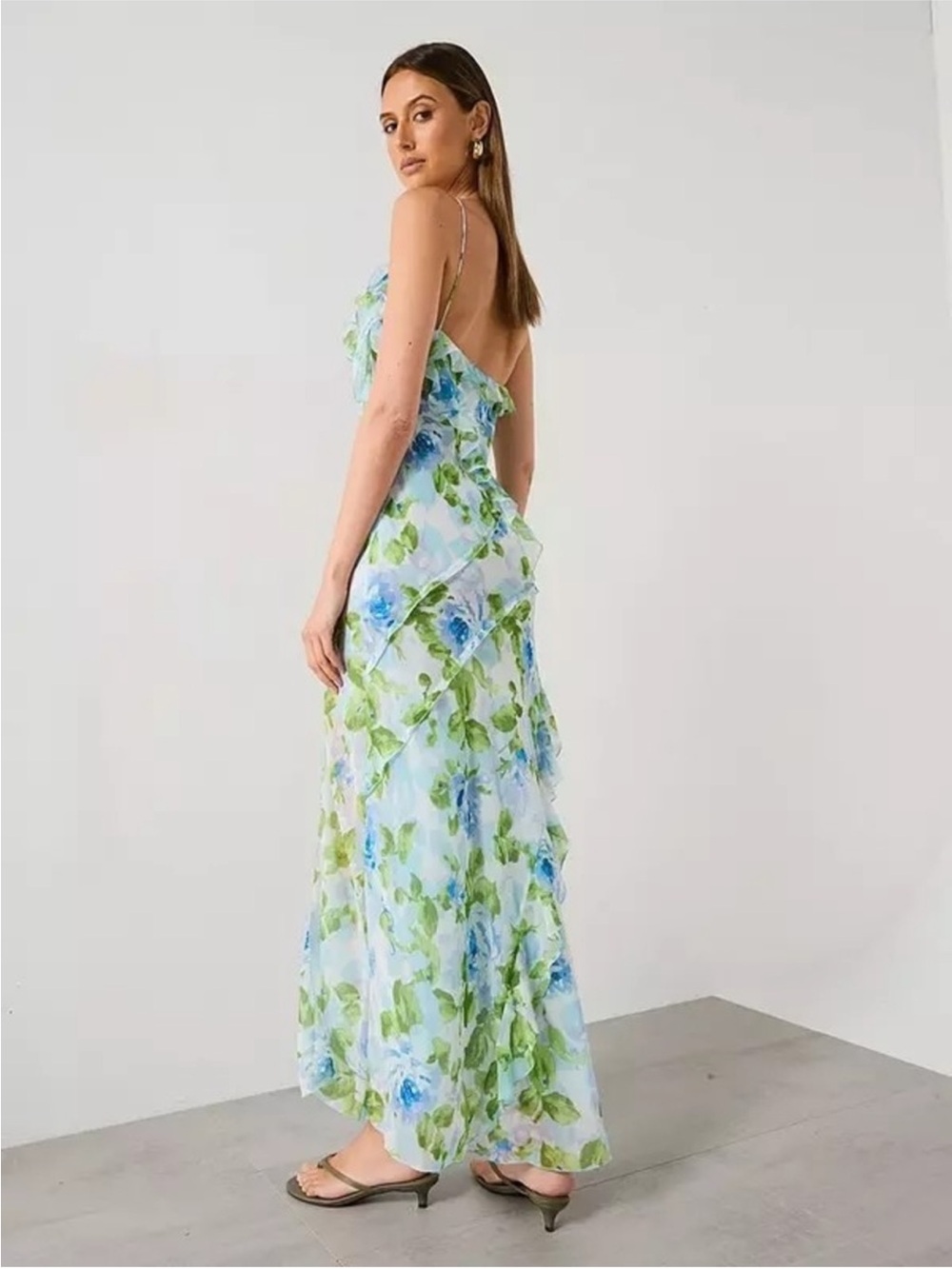 Mango Azalie Light Blue Floral Maxi Dress